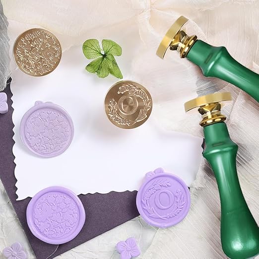 Elegant Initial O Wax Seal Kit,2pcs Exquisite Brass Stamp Heads with Eucalyptus & Flower Designs Ideal for Wedding Invitations Gift Wraps Envelopes and Christmas Cards (Alphabet O Kit)