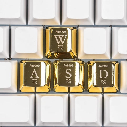 Artisan Zinc Alloy Golden Keycap for Mechanical Keyboard WASD Metal 4 Keys, 1U Size, Cherry Profile, Custom Keycap fit MX Switch Compatible, Decorative Design for Gaming and Typing