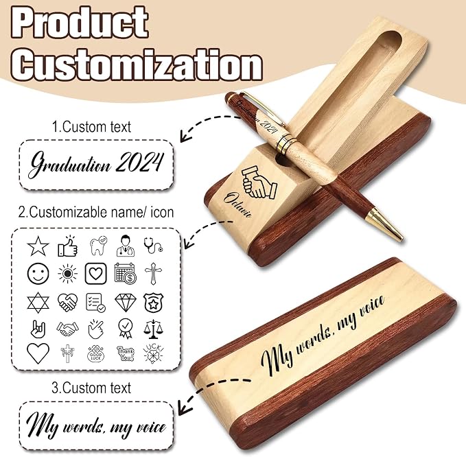 Custom Wooden Ballpoint Pen Gift Set with Name Personalized Wood Pen Set with Engraved Business Wood Pens Gift for Men Women Boss Teacher Co-worker Friends (Custom Pens 3)