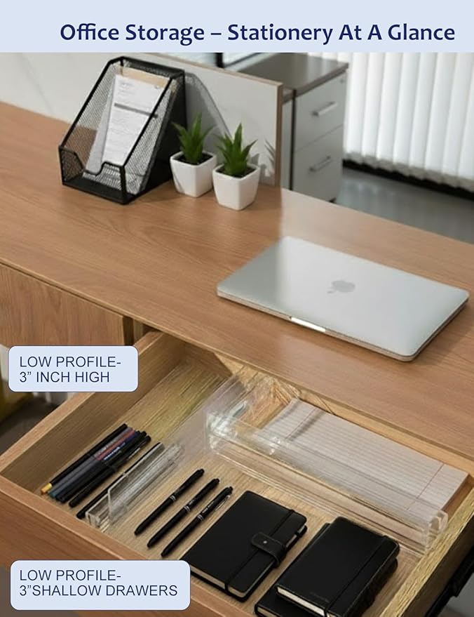 5 Pack Clear Drawer Dividers - Adjustable & Expandable Dresser Organizers, 3" High Plastic Separators with Non-Slip Adhesive for Clothes, Baby Nursery, Bathroom, Kitchen & Makeup