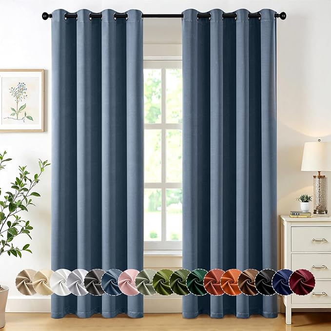 MIULEE Blackout Curtains for Bedroom Living Room 2 Panels, Thermal Insulated Room Darkening Drapes Grommet Noise Reducing Light Blocking Window Treatments 84 Inches Long 50x84 Inch Stone Blue