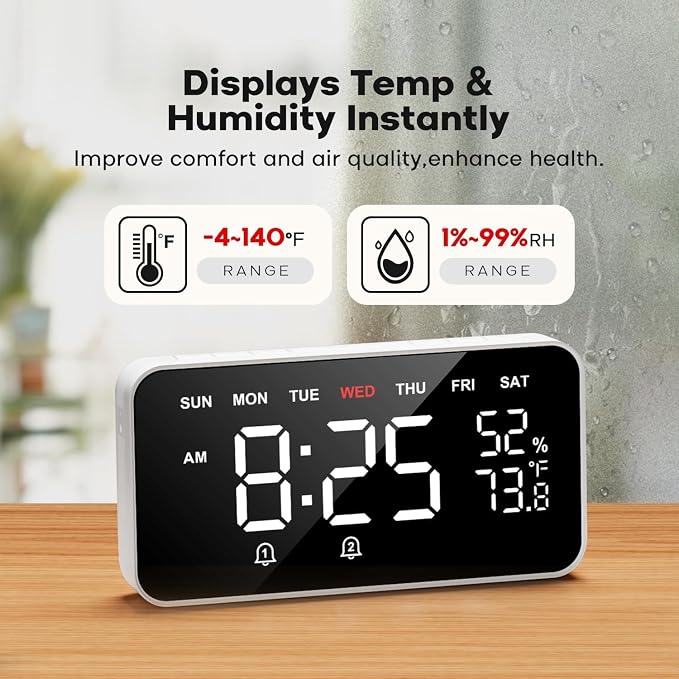 Dekala PixelRise Smart Alarm Clock for Bedroom,Pixel Art LED Dot Matrix Display, Weather Temperature Animation, Loud Dual Alarm for Heavy Sleeper, Sleep White Noise, WiFi Weather & DST Time Sync, App
