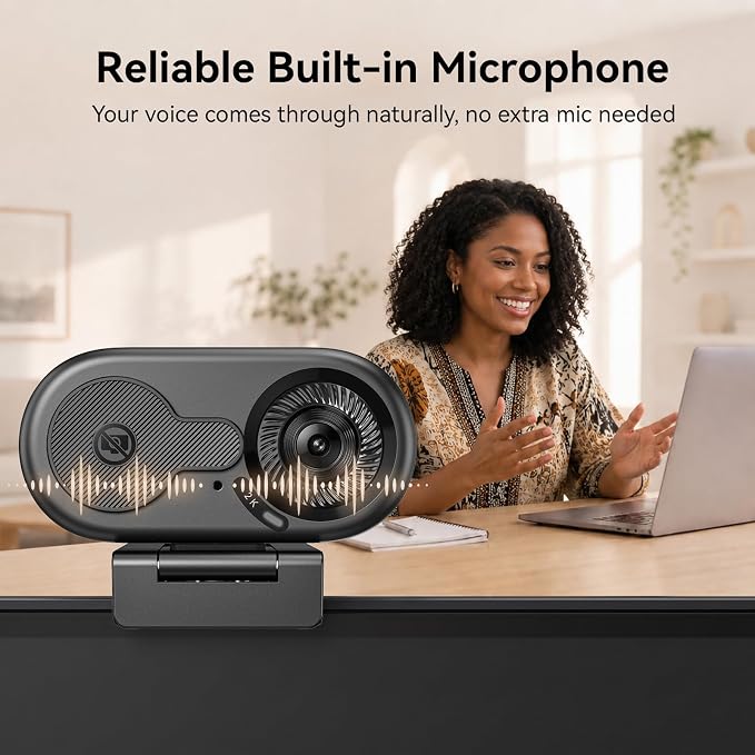 EMEET C100 2K Webcam for PC, Built-in Mic, Rotating Privacy Cover, Portable Metal Clip, Computer Camera for Home Office, Meetings, Learning, Streaming, External Webcam for Desktop, Laptop, PC USB-A