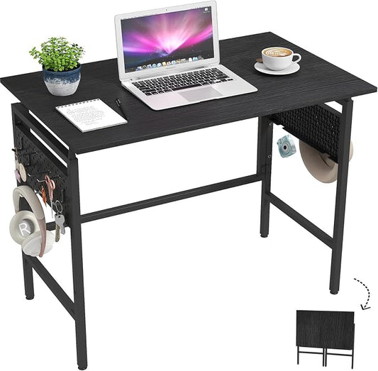 Hadulcet 31'' Folding Desk, Black Portable Desk with Pegboard Storage, Small Folding Computer Table for Bedroom, Portable Computer Desk for Study, Space-Saving for RV & Home Office