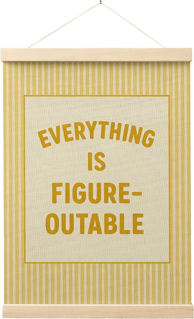 FGFK Everything Is Figureoutable Positive Affirmations Wall Art Poster Hanger Frame, Retro Yellow Inspirational Canvas Prints Framed Wall Decor for Office Classroom Home Bedroom, 12x16 Inch