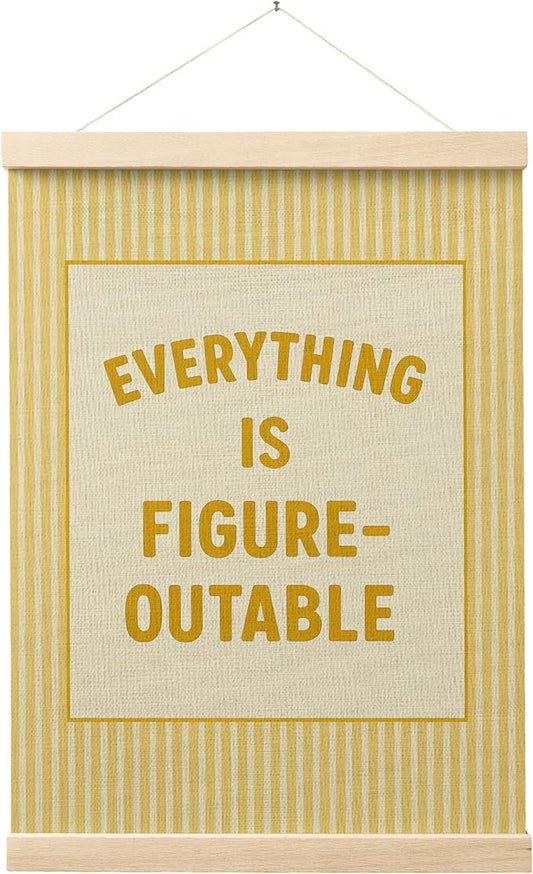 FGFK Everything Is Figureoutable Positive Affirmations Wall Art Poster Hanger Frame, Retro Yellow Inspirational Canvas Prints Framed Wall Decor for Office Classroom Home Bedroom, 12x16 Inch