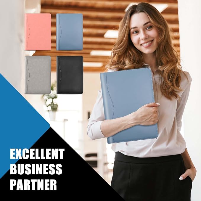 Padfolio Portfolio Folder Binder-Organizer Planner Notebook Zippered Portfolio Padfolio for Women & Men with Document Sleeve,Letter/A4 Size Clipboard,Business Card Holders (Grey Green)