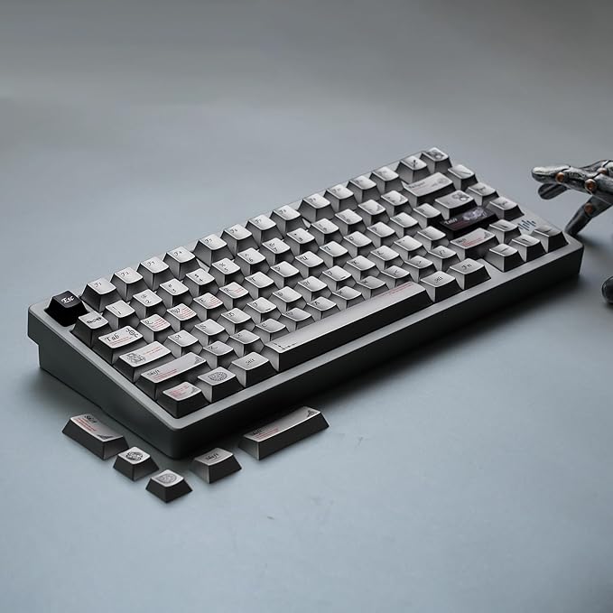 womier Metal Paint Textured Mechanical Keyboard Keycaps, Retro Dye Sub & Double Shot PBT Keycaps 60 75 100 Percent, Cherry Profile Custom Aluminum Keyboard Keys Caps Set 112 Keys, Space Gray