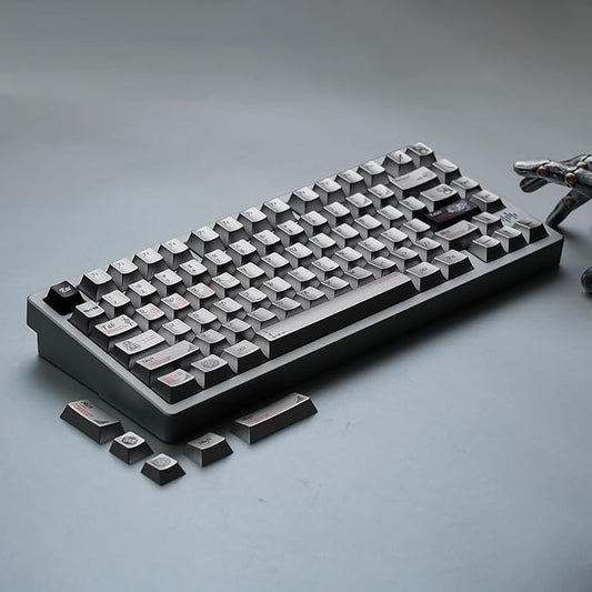 womier Metal Paint Textured Mechanical Keyboard Keycaps, Retro Dye Sub & Double Shot PBT Keycaps 60 75 100 Percent, Cherry Profile Custom Aluminum Keyboard Keys Caps Set 112 Keys, Space Gray
