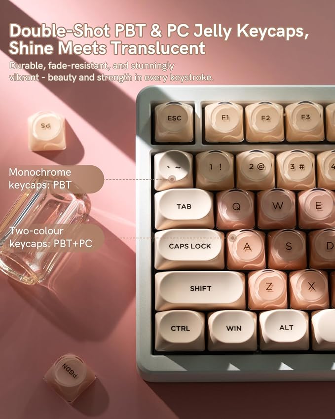PBT Keycaps, Flesh Pink Foundation Jelly Keycaps MOA Profile, 128 Keys Elegant Cute Custom Key caps for Cherry Gateron MX Mechanical Keyboard, Ergonomic, No Tear & Never Fades