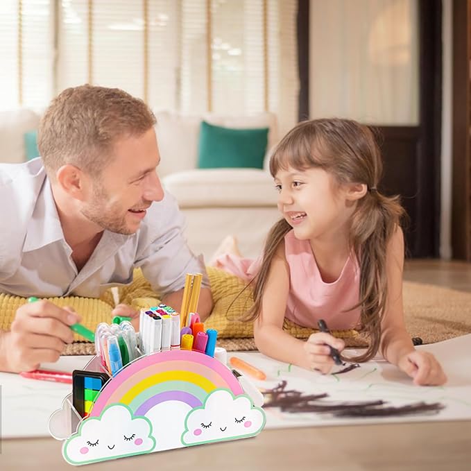 Kids Desk Organizer Pencil Holder Desk Accessories Caddy for Homeschool | Rainbow Acrylic Pen Holder Caddy for Classroom Office Desktop Storage Art Supplies Organizer Back to School Birthday Gifts