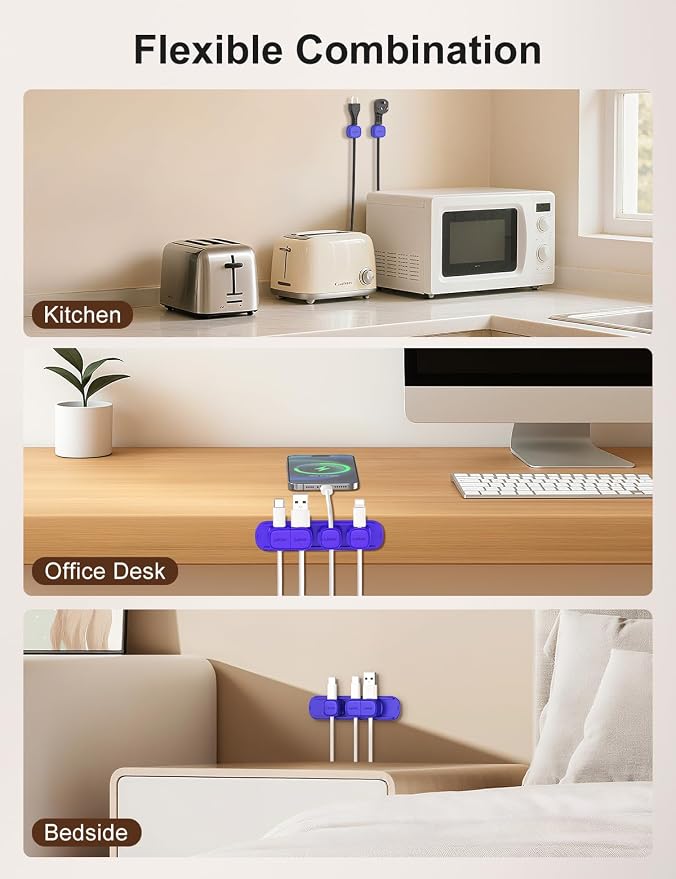 6 Pack Magnetic Cable Clips [1s Open/Lock], Laitver Cord Organizer Holder Strong Adhesive Desk Cable Management- Organize Charging Cords Neatly for Home, Office, Car,Desk, Nightstand-Dark Blue