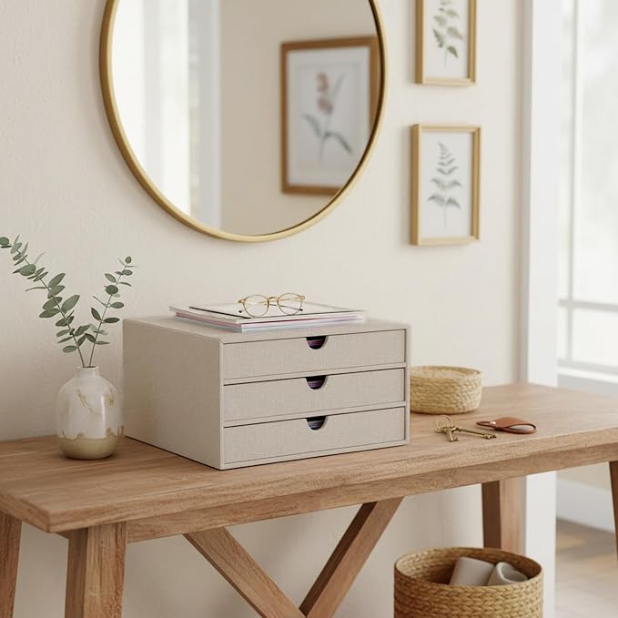 UnionBasic Document Organizer, 3-Drawer File Cabinet Document Storage Box, Office Desktop Filing Organizer, Beige