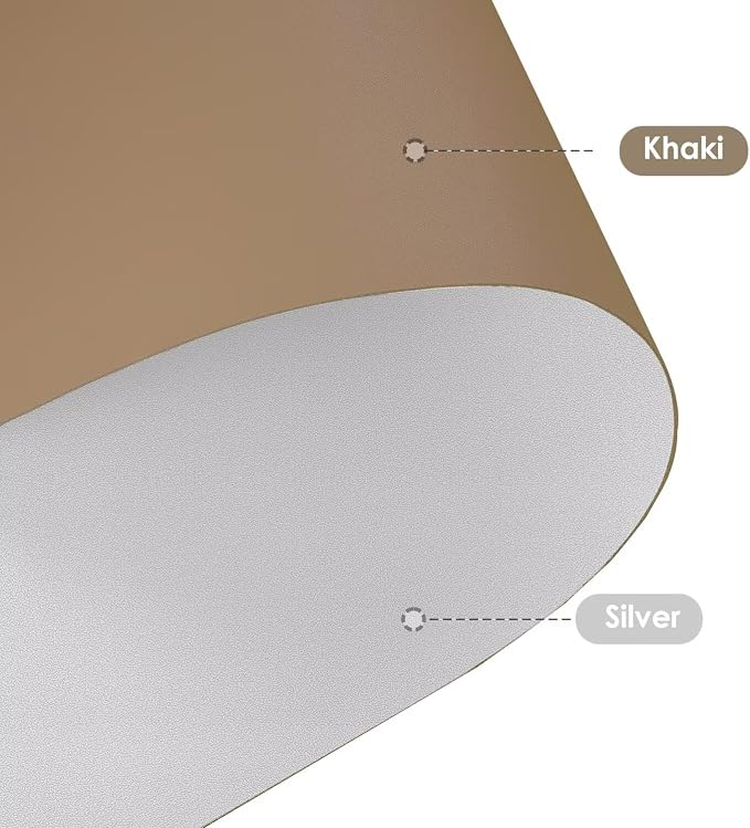 Faux Leather Table Cover,1.8mm Thick,24x60 Inch Desk Cover,Large Desk Mat,Table Protector,Table Cover Protector,Desk Protector,Table Pad,(Khaki+Silvery,24x60)