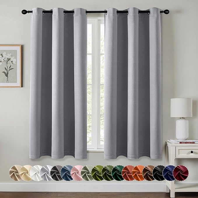 MIULEE Blackout Curtains for Bedroom Living Room 2 Panels, Thermal Insulated Room Darkening Drapes Grommet Noise Reducing Light Blocking Window Treatments 63 Inches Long 40x63 Inch Light Grey
