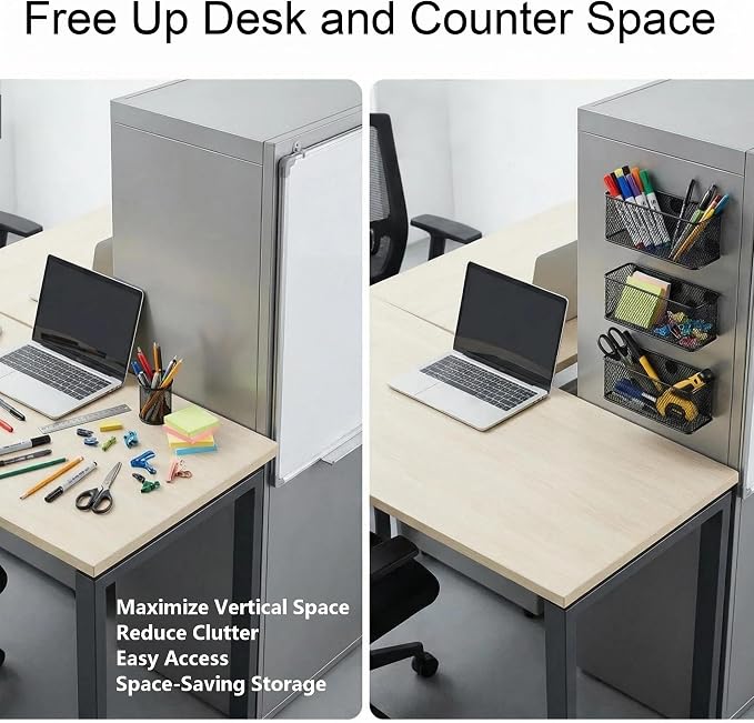Neudeco Magnetic Locker Organizer, Wire Mesh Storage Basket, Black, 6-Pack | Strong Magnet, Pen Holder for Dry Erase Markers, For Fridge School