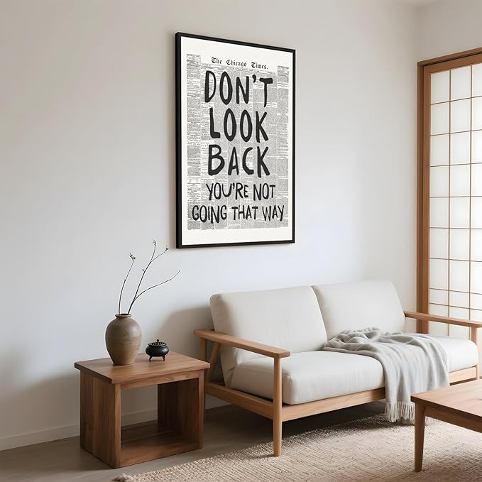 Framed Retro Newspaper Wall Art Trendy Black and White Poster Dont Look Back Inspirational Quote Posters Positive Motivational Affirmation Canvas Print Preppy Aesthetic Office Bedroom Decor 12x16inch