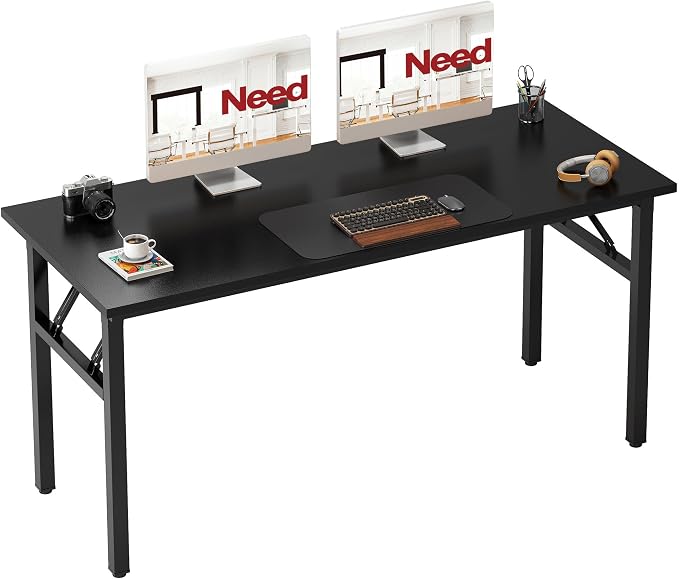 Need Office Computer Desk - 54.3L Sturdy and Heavy Duty Folding Laptop Table, Writing Table Home Office Desk, No Assembly Required Black