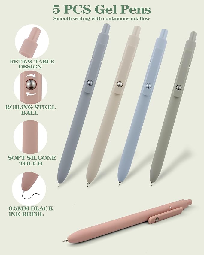 JIZHIYUAN 54PCS Aesthetic Office Supplies with Large Pencil Case,12 Pastel Highlighters,5 Black & 6 Color Ink Gel Pens, 6-in-1 Ballpoint Pen,5 Mechanical Pencils 0.5-2.0mm Stationary Set(Green)
