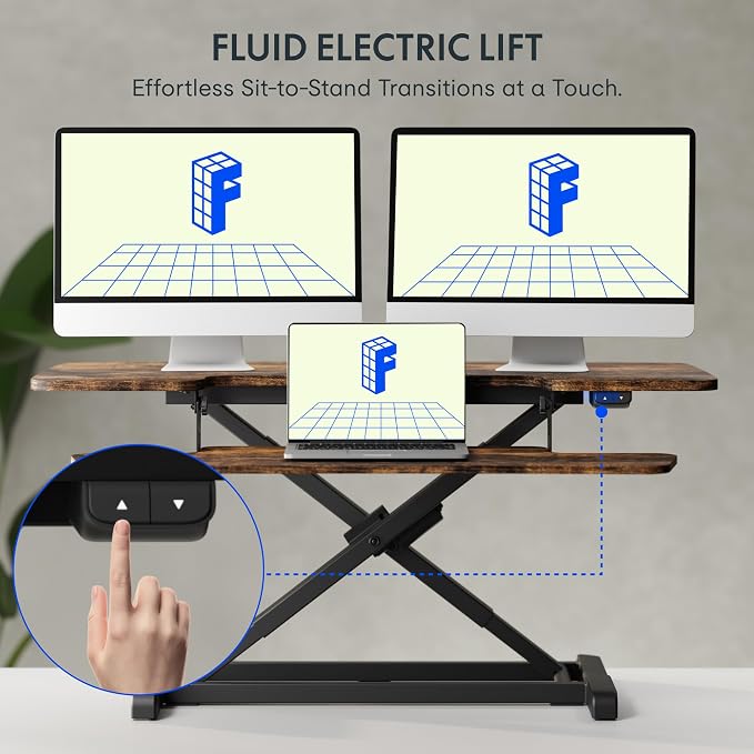 FLEXISPOT 40" Electric Standing Desk Converter, Motorized Sit to Stand Desk Riser, Height Adjustable Desktop Dual Monitor Workstation with Large Keyboard Tray, Rustic Color