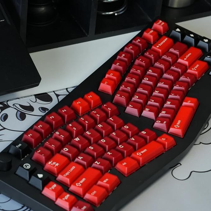 PBT Keycaps Set 164Keys Cherry Profile Red Black Keycaps 60% 65% 75% 100% Dye Sublimation Costom Key caps for Cherry Gateron MX Switches Mechanical Keyboards