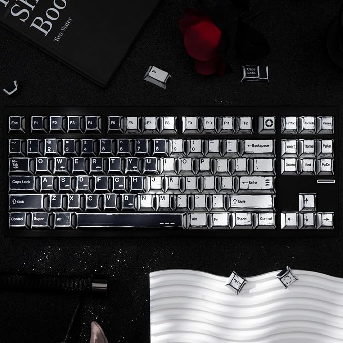 PBT Keycaps, Black and White Manga Style Keycaps Set, 135 Keys Cherry Profile Dye Sub Custom Keycap Minimalis Keyboard Key caps for 60%, 65%, 75%, 100% Cherry MX Mechanical Keyboard