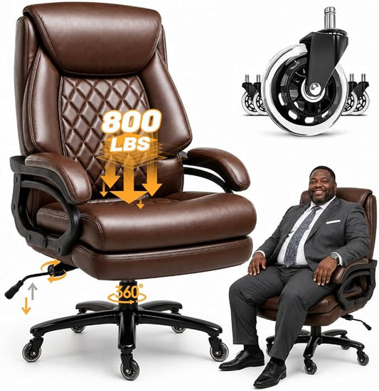 Big and Tall Executive Office Chair with Adjustable Lumbar Support, Extra Wide Seat, Heavy Duty Computer Desk Chair for Long Working Hours, Gaming & Home Office, Quiet Rolling Wheels