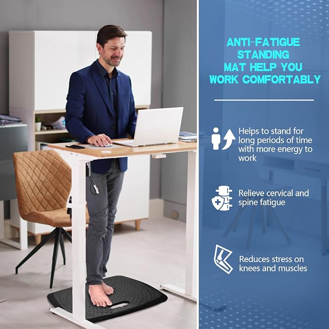Anti Fatigue Kitchen Floor Mat Comfort Standing Mat, Portable Office Standing Desk Mat, Multi-Purpose Kitchen Rug, Built-in Handle with Massage Points Comfort Floor Mat(Black+Gray, 17" x 22")