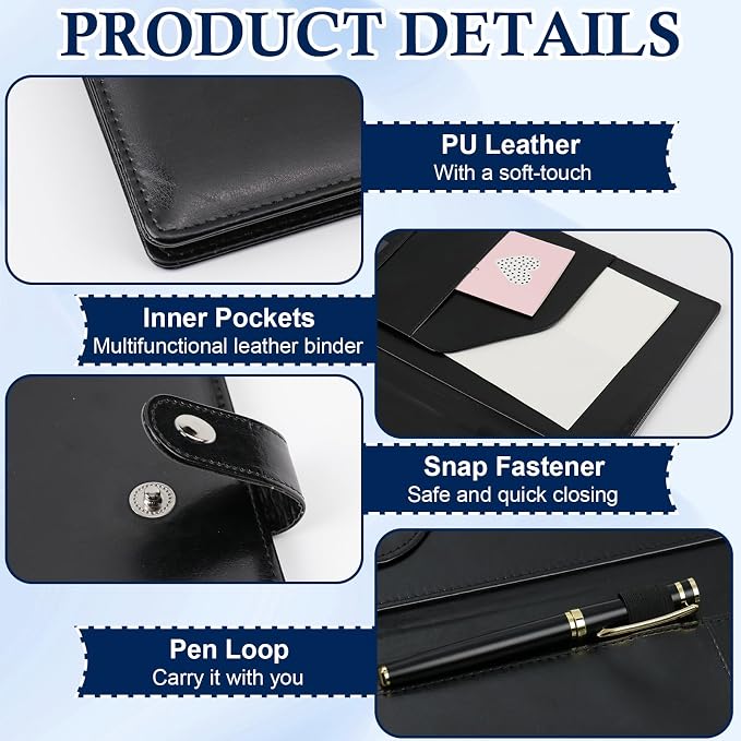 1Pack Legal Size Portfolio Padfolio PU Leather with 8.5 x 14 inch Tearable Legal Pad Holder 50 Sheets Leather Portfolio Folder Binder for Interview Attorneys Business Black