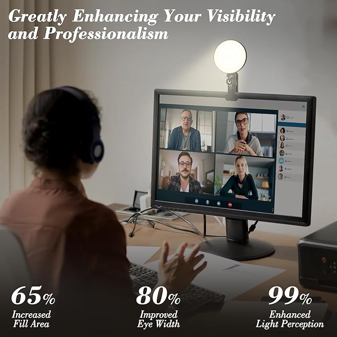 Light for Video Recording, 3 Color & 5 Brightness Video Light Clip on Desktop Monitor, Timer Setting with USB Plug Webcam Light for Meeting, Video Calls, Remote Working, Live Streaming - 4.7''