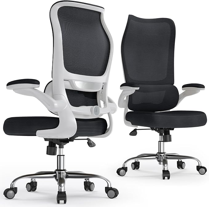 TRALT Ergonomic Office Chair- Desk Chair with Adjustable Lumbar Support | Big and Tall Back Ergonomic Desk Chair - Home Office Mesh Chairs and PU Leather Seat for Home Reading to Adults(White Black)