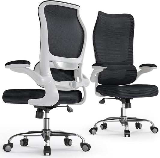 TRALT Ergonomic Office Chair- Desk Chair with Adjustable Lumbar Support | Big and Tall Back Ergonomic Desk Chair - Home Office Mesh Chairs and PU Leather Seat for Home Reading to Adults(White Black)