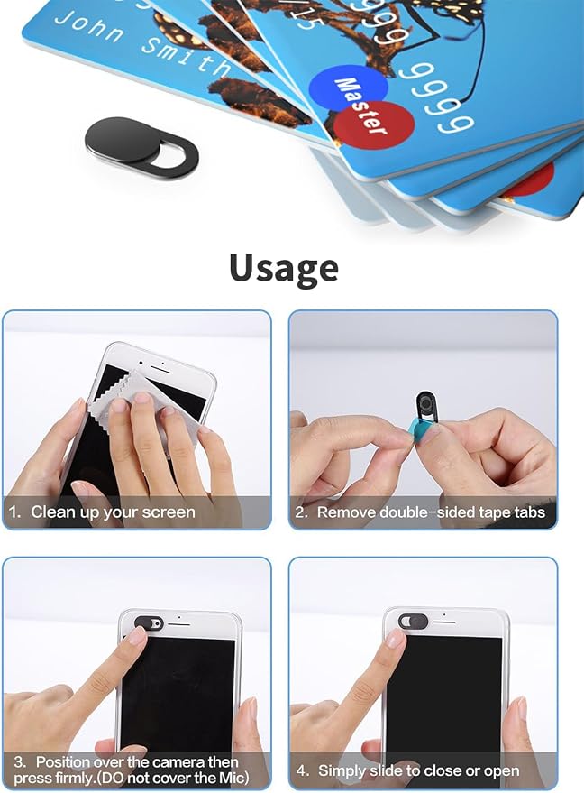 8 Pack Webcam Cover Slide - 0.027in Ultra Thin Camera Privacy Cover for Laptop, Desktop, PC, MacBook Pro, iMac, Mac Mini, Smartphone - Strong Adhesive, Black - Protect Your Privacy & Security