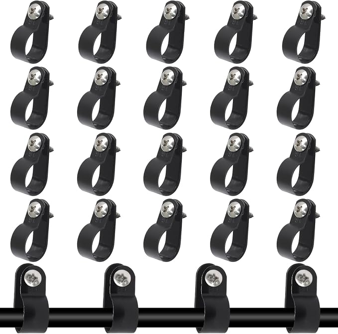50 Pcs 5/8 Inch Black Nylon Cable Clip Wire Clamp | R-type, 16mm, Stainless Steel Screws Included, Screw Mounting, Wire Management
