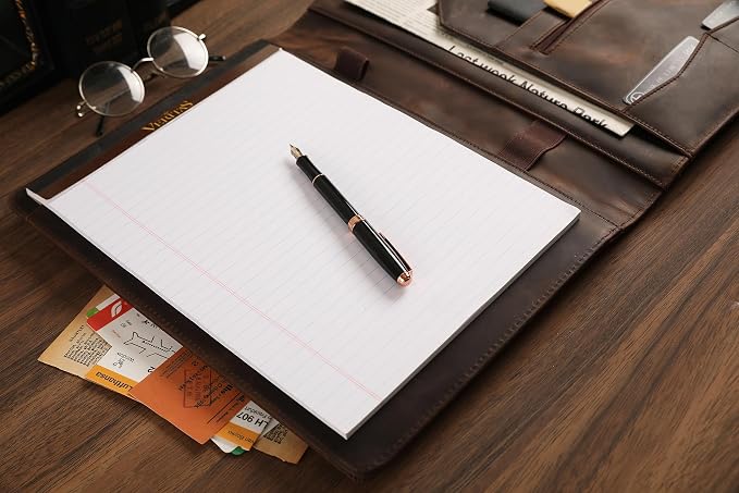 Personalized Leather Padfolio for Lefty, Business Portfolio Binder with Notepad Holder, Legal Pad Portfolio Folder for Men/Women - Khaki