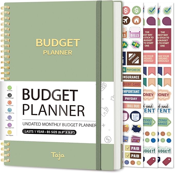 Budget Planner - Monthly Budget Book with Expense Tracker Notebook, Undated Bill Organizer & Finance Planner to Take Control of Your Money, Account Book to Manage Your Finances-Green