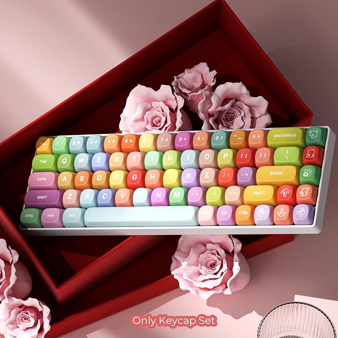 XVX Cute PBT Keycaps, Rainbow Gummy Bear Keycap Set MOA Profile, Dye-Sublimation Keyboard Keycaps Suitable for 60% 65% 75% 80% 96% 100% Layout Mechanical Keyboard with MX Switches