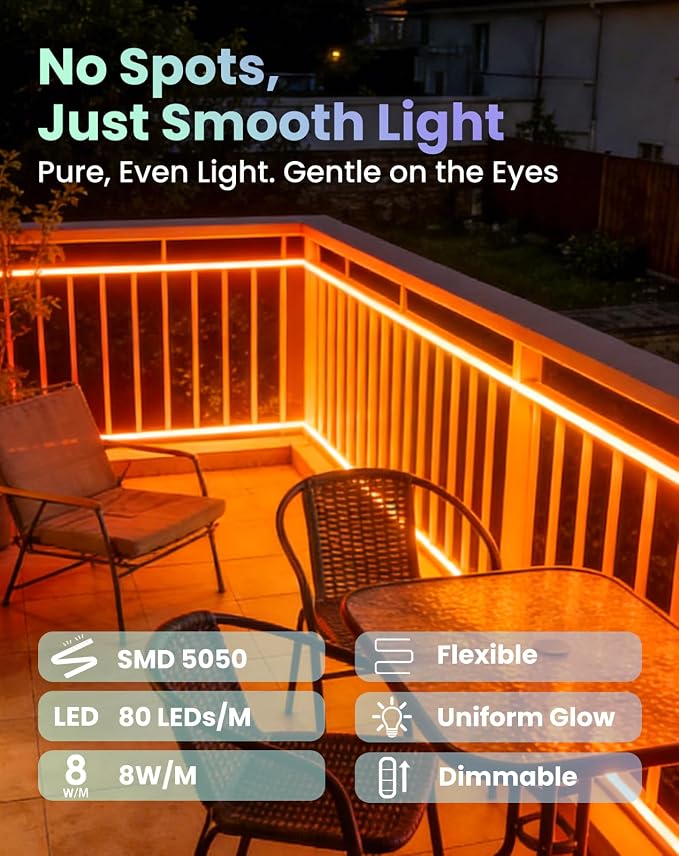 Shine Decor Smart LED RGB Neon Rope Lights AC 120V, ETL Expandable Color Changing Dimmable with Remote Compatible with Alexa, Google Assistant, Cold-Resistant & IP65 Waterproof, 8x16 mm, 98.4FT