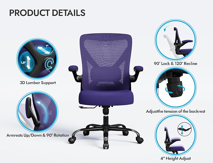 Ergalithic Ergonomic Office Chair - X-Shaped Computer Desk Chair Comfy, Gaming Chair, Office Chair with Lumbar Support, Mesh Office Chairs, Desk Chair for Long Hours(Black Purple)
