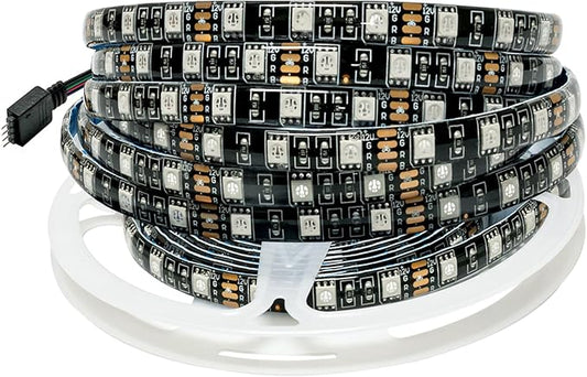 12V RGB LED Strip Lights, 16.4ft Black PCB Board 5050 IP65 Waterproof 300 LEDs Color Changing String Light Strips for Bedroom, Kitchen Decoration