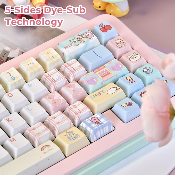 GMKWTL XVX PBT Keycaps 75 Percent, 157 Keys Cute Dye-Sub Keycap Set, Cherry Profile Keyboard Keycaps with Custom Transparent Key caps Compatible with Most ANSI Layout MX Switches Mechanical Keyboard