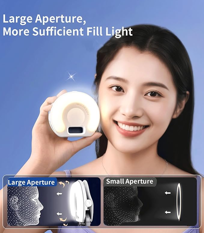 Portable Ring Light for Phone，3 Color Modes Clip On LED Light，Selfie Light for iPhone & Webcam，Adjustable Phone Light Clip for Video Recording, Content Creator,Vlog，Makeup & Video Calls