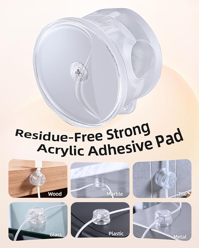 AGPTEK 8 Pack Magnetic Cable Clips, 360° Rotatable Cord Holder, Clear | Adhesive Desk Cord Organizer for Nightstand, Home Office Wire Management Wire Keeper for Phone Charger USB Charging Cables