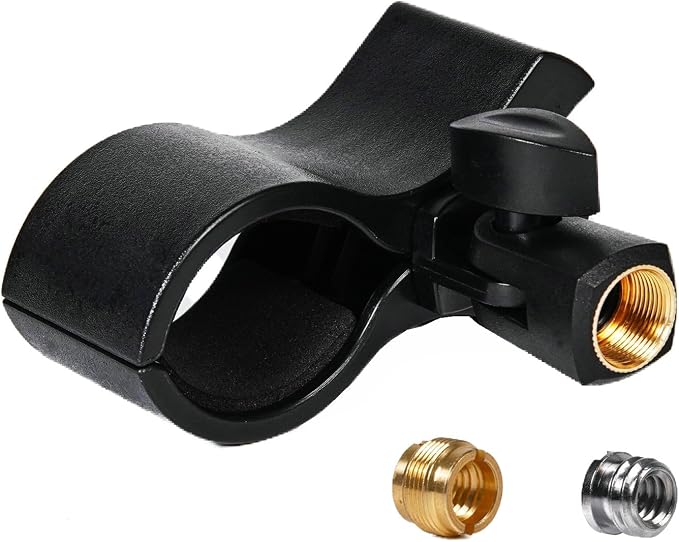 Large Microphone Clip, Heavy-Duty Universal Microphone Clamp with Adjustable & Locking Angle Head and Steel Threads (1/4" 3/8" 5/8") – Fits Handheld, Wireless, Studio Mics (1.4" to 2.4")