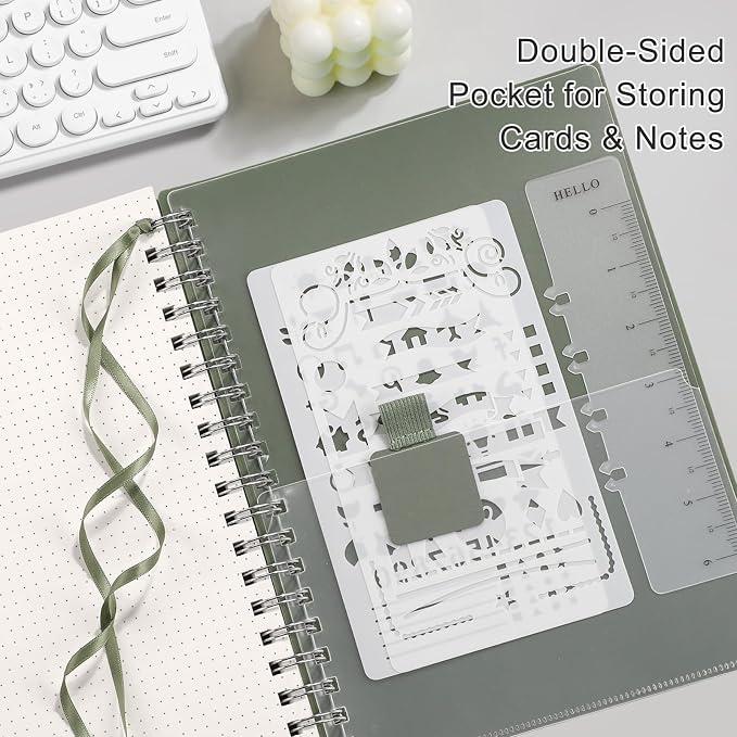 EMSHOI Dotted Journal Spiral Notebook, 300 Pages, A5 Small 5.7"x8.22", 100 GSM Thick Paper, Flexible Plastic Cover, 5mm Dot Grid Notebook for Journaling, Planning, Drawing, Writing, Light Green