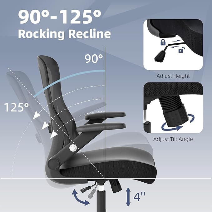 ralex-chair Ergonomic Office Chair with Adjustable Lumbar Support 350lbs | Desk Chair with with 3D Flip-up Armrest,Computer Chair with Mesh Back& PU Leather Seat, Comfortable for Office,Home