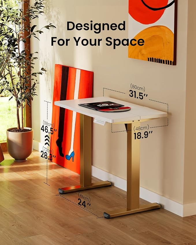 ErGear Height Adjustable Electric Standing Desk, 32 x 19 Inches Sit Stand up Desk, Memory Computer Home Office Desk, White+Gold