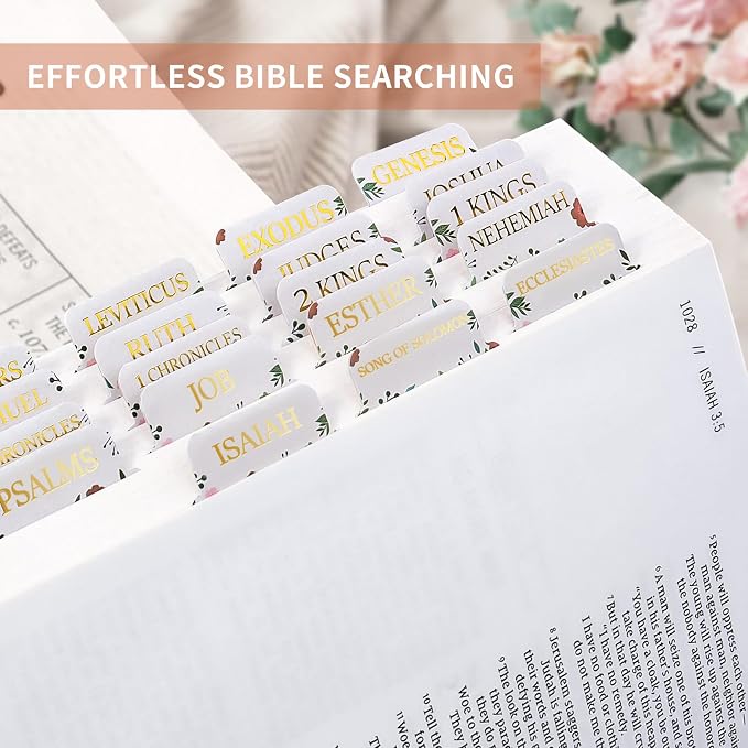 Bible Tabs for Women & Men, Bible Tabs for Study Bible, Large Print Bible Tabs for Easy Navigation, Bible Index Tabs, 66 Tabs Old & New Testament, Extra 9 Blank Tabs - Vintage Floral