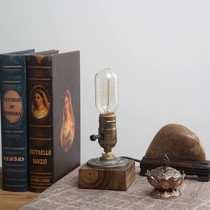 Vintage Table Lamp, Industrial Dimmable Nightlight Steampunk Desk Lamp with E26 Lamp Holder for Bedroom Living Room Home Art Display Cafe Bar Studio Antique Decor(Without Bulb)