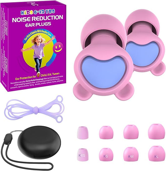 Kids Noise Reduction Ear Plugs(6+yrs) – Reusable Child Ear Protection for Sensitive Ears, Comfortable Earplugs for School, Travel, Focus, Concert, Sleep & Loud Events – 4 Sizes Ear Tips, 26dB,PKPL